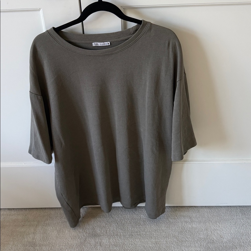 Zara Olive / Grey Short Sleeve Tee - Oversized Boxy Fit